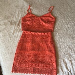 Embroidered Orange Crop Top and Skirt